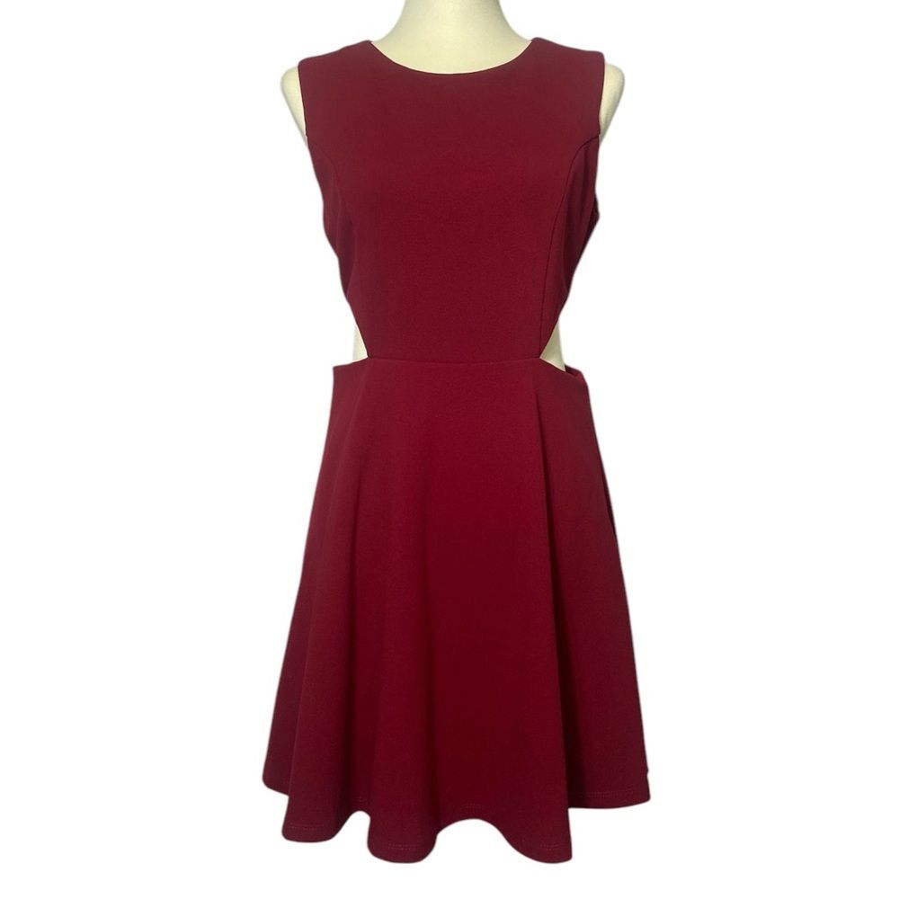 Lulu's Toast to You Wine Red Cutout Skater Dress Women's Size Large